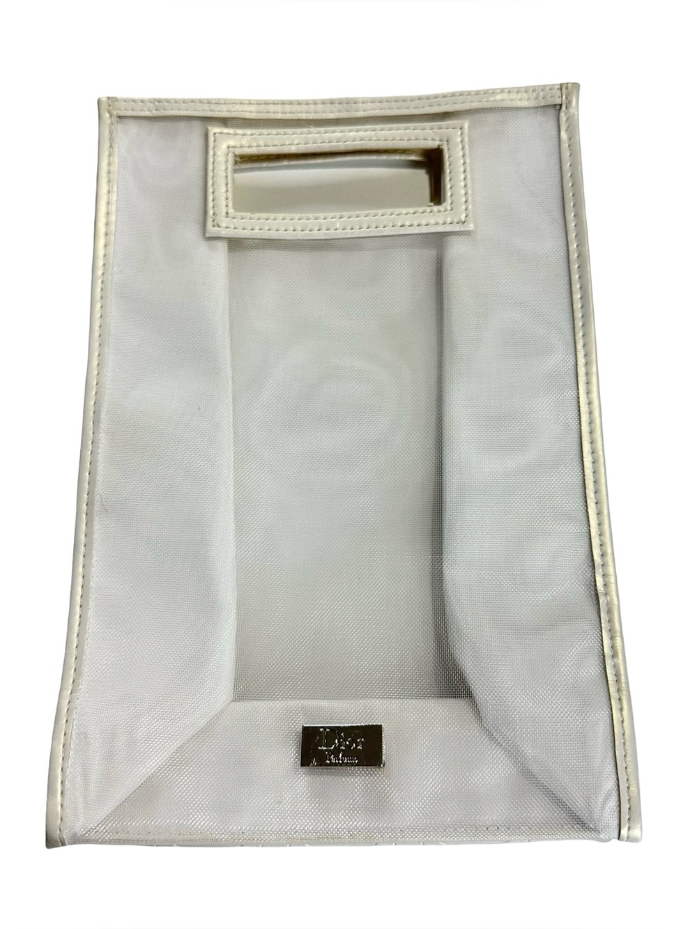 Dior Parfums White Mesh Cannage Tote Bag Cosmetic Vanity Case 11x8 Pouch Clutch